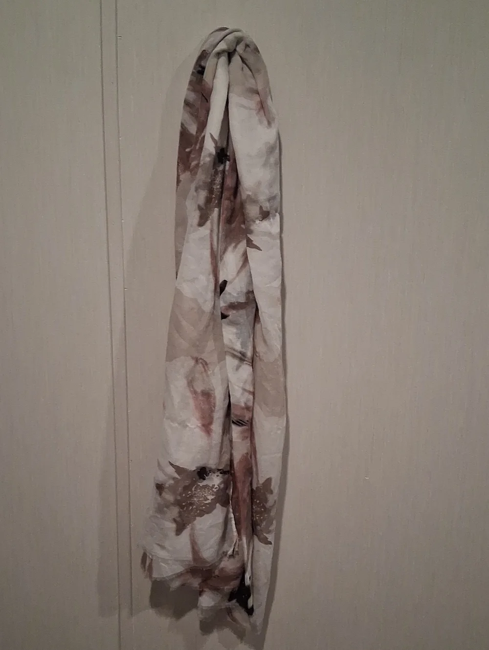 Lightweight Leaf Print Scarf in Cream and Brown